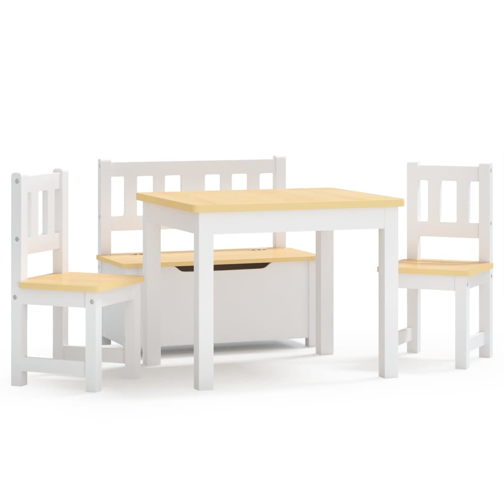 4 Piece Children Table and Chair Set White and Beige MDF